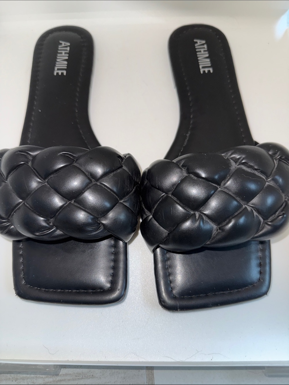 Athmile Black Braided Slide Sandals for Women